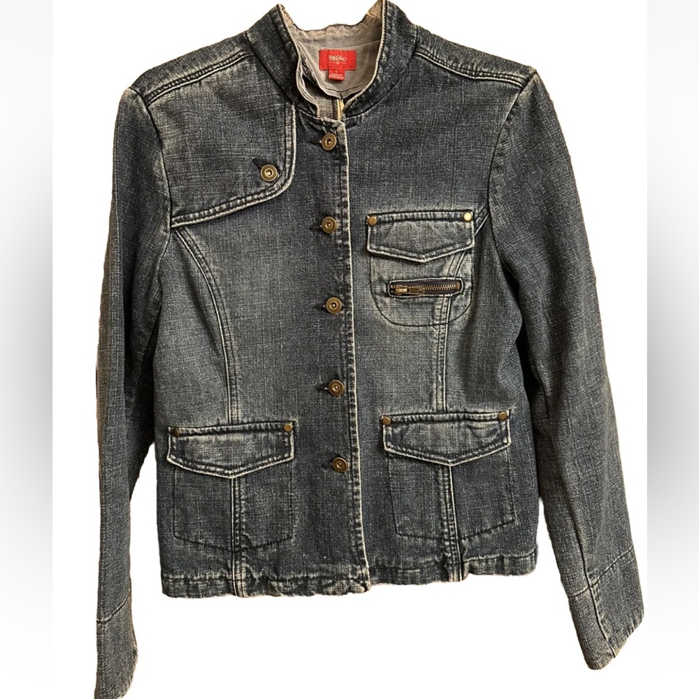 Womens Mossimo Jean Jacket Button Front Blue Jean Denim Coat 4 Pockets Sz Large